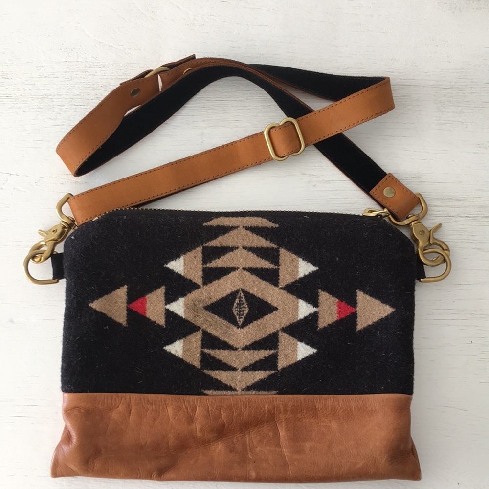 Leather-Accent Black & Tan Geometric Crossbody Bag